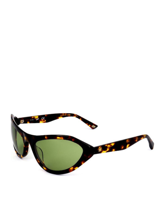 Web Women's Sunglasses with Brown Tartaruga Plastic Frame and Green Lens