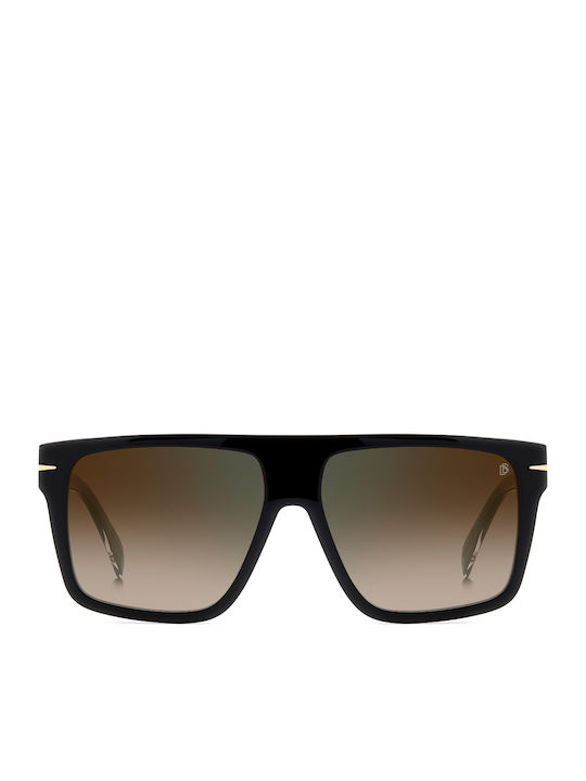 David Beckham Men's Sunglasses with Black Plastic Frame and Brown Gradient Mirror Lens DB 7149/S 807/QY