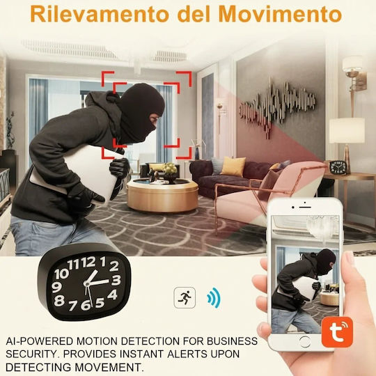 Шпионски Алармен Часовник Скритa WiFi Камера 1080p Full HD Microsd Детектор на Движение Нощно Виждане