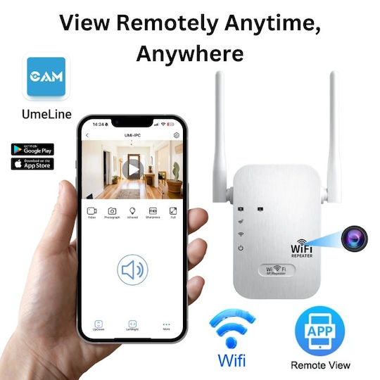Cameră Ascunsă Amplificator Semnal Wireless Iuni Rp1 64gb Wi-fi Full Hd Vizualizare Live Pe Telefon