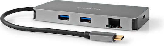 Nedis Hub Usb-c To Rj45 3usb-a Micro Sd Usb-c Pd 3.0 2hdmi 4k 5gbps 0.2m Black