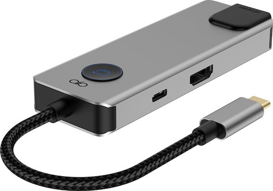 Force Power Multi-port 7-in-1 Usb-c Pd 100w Hub Ethernet Rj45 2 Usb-a 2 Usb-c Hdmi Grey