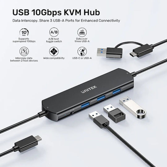Unitek Hub USB-C 10Gbps Transfer Date 3 Porturi USB-A U1344a