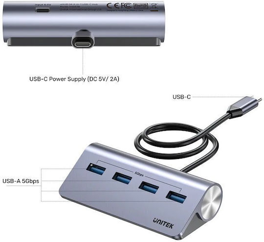 Unitek Usb-c Hub 4xusb-a 5gbps & Usb-c Power Port & 80cm Cable H1337b