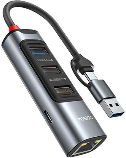 Docking Station Usb-c Zu Usb 3.0 Rj45 1000mbps Pd 100w Yesido Graues