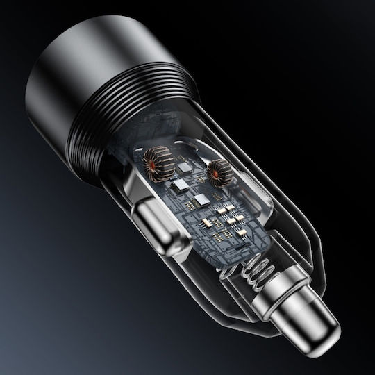 Yesido Încărcător Auto Cu Mufă De Brichetă 30W Încărcare Rapidă Cu Porturi 1xUSB-A 1xType-C Culoare Neagră