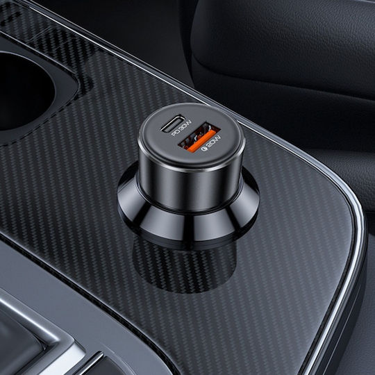 Yesido Încărcător Auto Cu Mufă De Brichetă 30W Încărcare Rapidă Cu Porturi 1xUSB-A 1xType-C Culoare Neagră