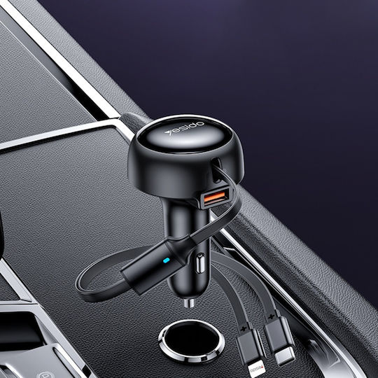 Yesido Автомобилен Заряден Уред 53W с Едно Гнездо 1xUSB-A с Кабел Lightning / Type-C Черен Цвят