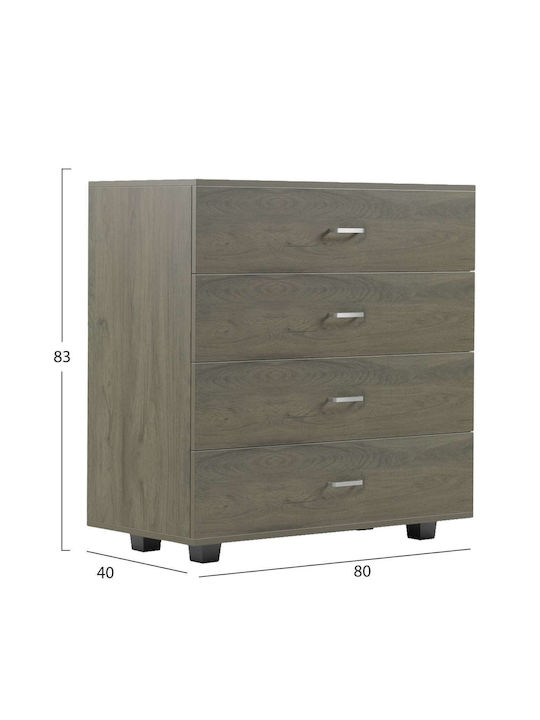 Wooden Bedroom Chest of Drawers with 4 Drawers Dark Olive 80x40x83cm