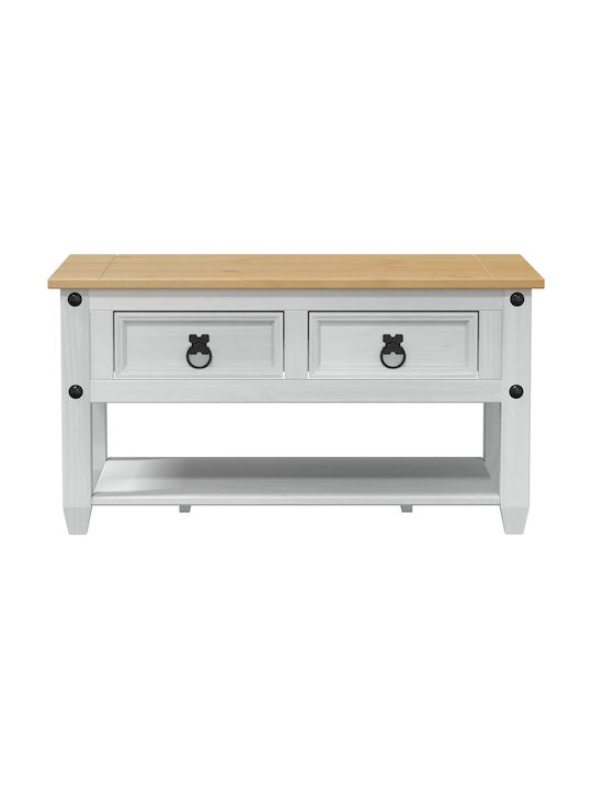 Rectangular Central Coffee Table Made of Solid Wood with Drawers White W85xD50xH45cm