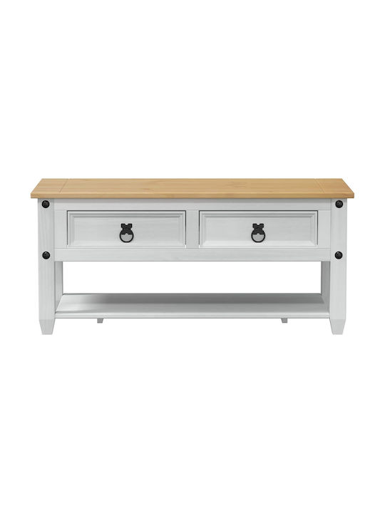 Rectangular Central Coffee Table Made of Solid Wood with Drawers White W100xD48xH45cm