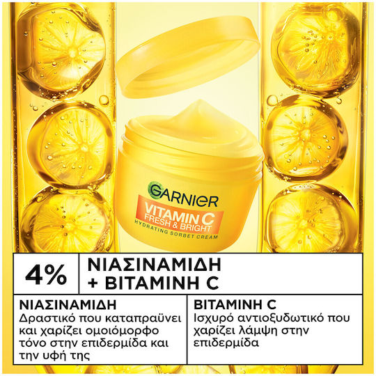 Garnier Vitamin C Fresh & Bright Light 48h Day Face Cream for Moisturizing & Brightening with Vitamin C & Niacinamide 85ml