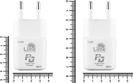 Lime Φορτιστής Χωρίς Καλώδιο GaN με Θύρα USB-C 45W Power Delivery / Quick Charge 3.0 Λευκός (Super Fast)