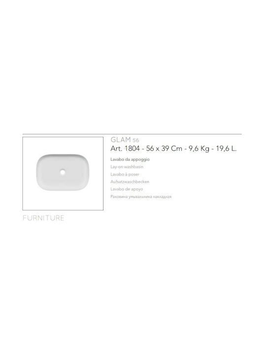 Scarabeo Countertop Sink Porcelain 56x39cm Cherry Glossy