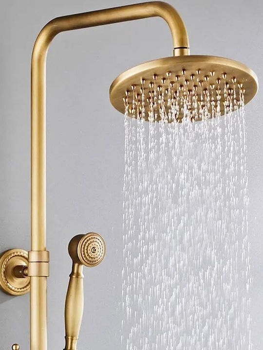 Höhenverstellbare Duschsäule mit Wannenbatterie Gold