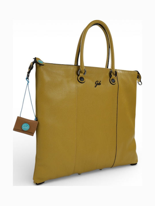Δερμάτινη Γυναικεία Τσάντα Shopper Πλάτης Κίτρινη
