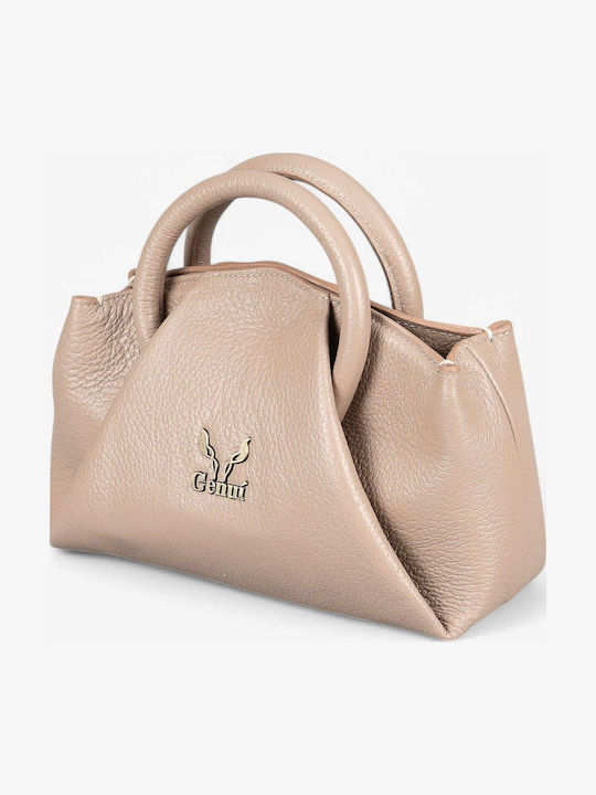Genuine Leather Damen Schultertasche Beiges