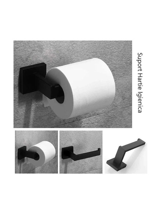 Wall-Mounted Бански Комплект Аксесоари Inox Черен 4 Бройки