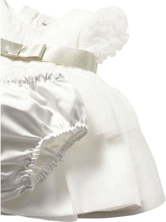 Girls Short Sleeve Tulle Dress Cream