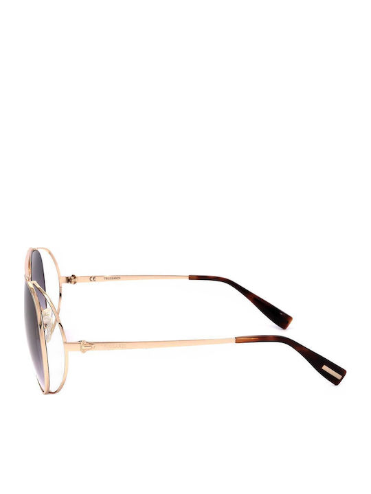Trussardi Woman Sunglasses with Gold Frame and Purple Lens STR458F 300
