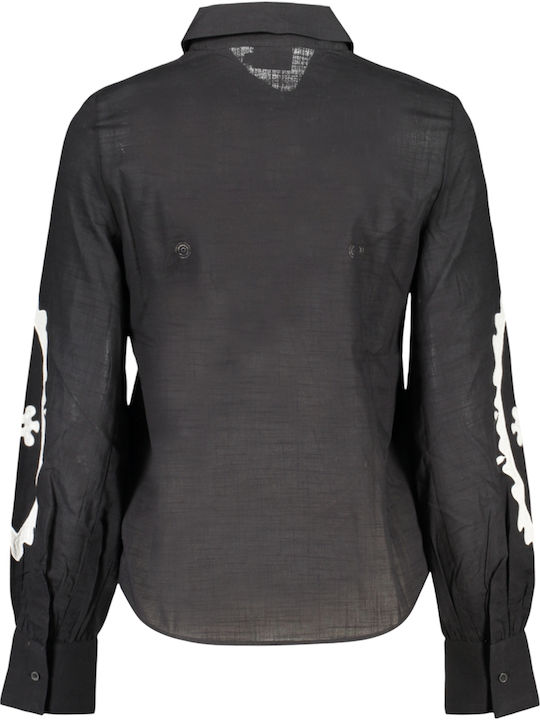 Long Sleeve Women's Denim Shirt Black