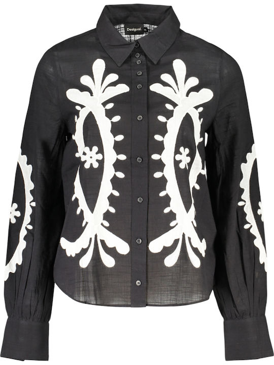 Long Sleeve Women's Denim Shirt Black