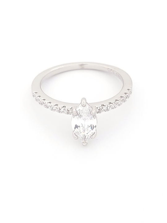Silver Union Single Stone Ring Made of Silver with Zircon