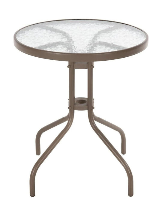 Weston Outdoor Dinner Table with Glass Surface and Metal Frame Brown 60x60x70cm