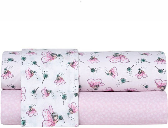 Kentia Σετ Σεντόνια Μονά Βαμβακερά White-baby Pink 165x245cm 3τμχ