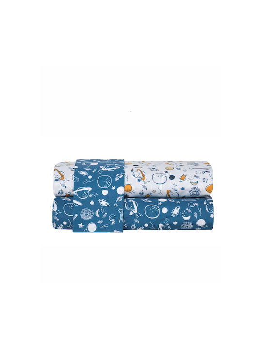Kentia Single Cotton Sheet Set White-Blue 165x245cm 3pcs