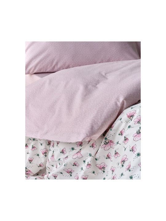 Kentia Σετ Σεντόνια Μονά Βαμβακερά White-baby Pink 165x245cm 3τμχ