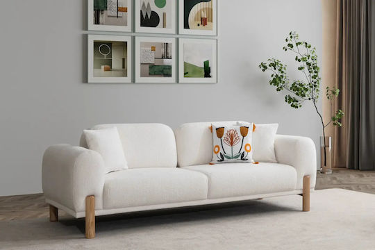 Wohnzimmermöbel-Set 3+3+1+1 in Grün & Ecru mit Holzbeinen 230x100x85cm
