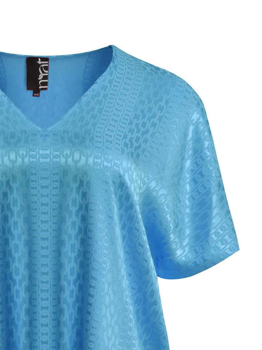 Women's Blouse Short Sleeve with V-Neckline Turquoise