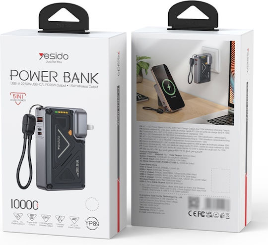 Yesido Baterie Externă MagSafe 10000mAh 22.5W cu Port USB-A și 2 Porturi USB-C Neagră
