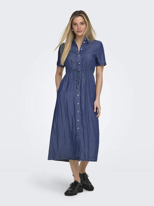 Life Summer Midi Shirt Dress Denim Dark Blue Denim