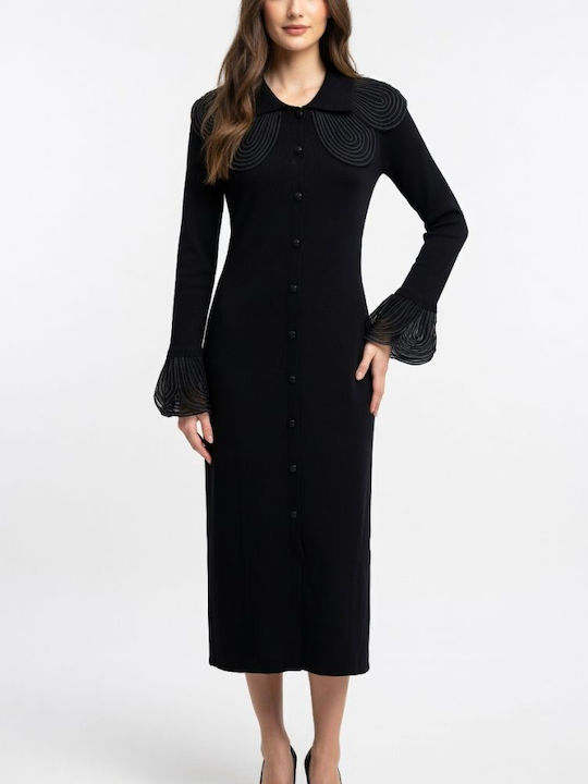 Rochie Midi Pentru Nuntă / Botez Cu Dantelă Neagră