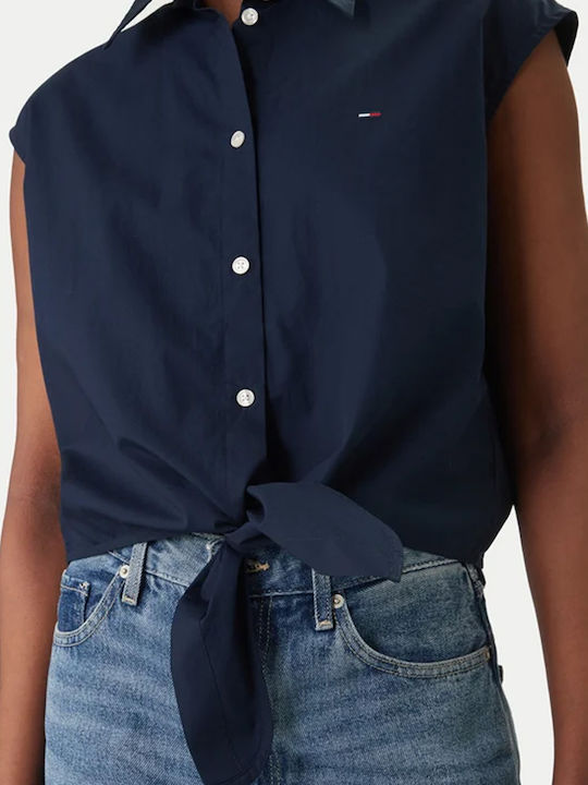 Sleeveless Women's Denim Shirt Dark Blue