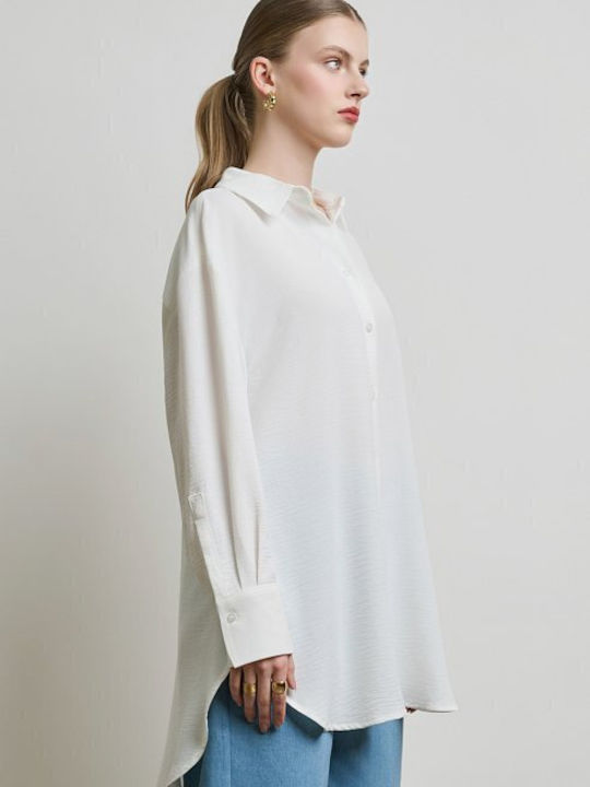 Long Sleeve Women's Denim Shirt White