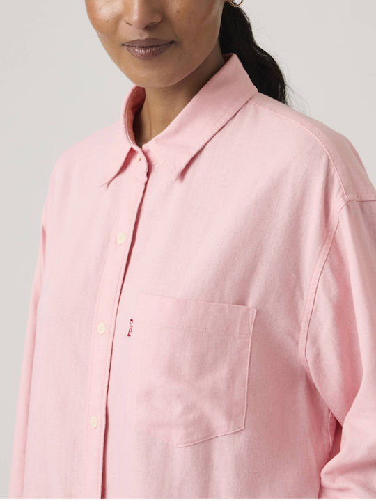 Harlie Long Sleeve Women's Linen Shirt Pink