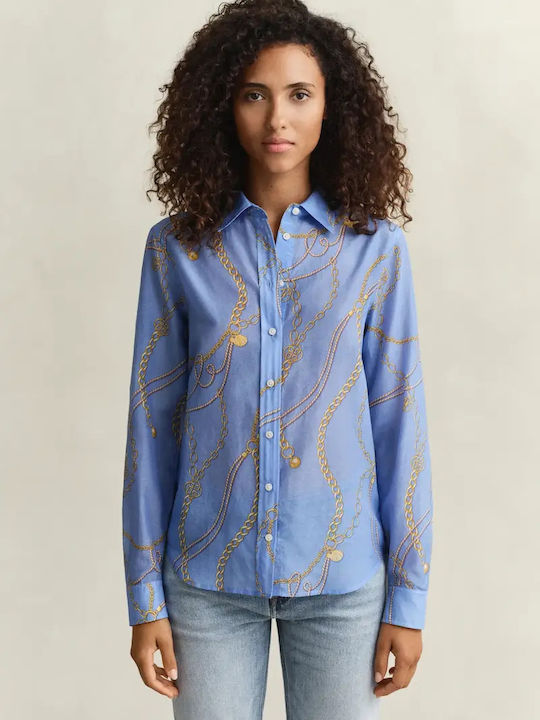 Long Sleeve Women's Silky Shirt Light Blue