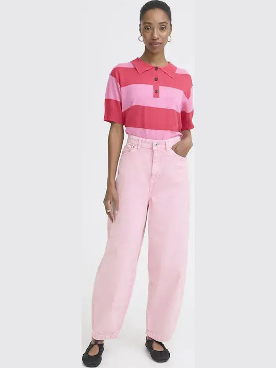 Women's Fabric Trousers in Loose Fit Cameo Pink