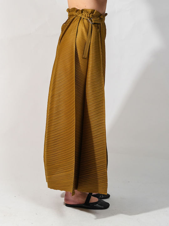 Women's High Rise Pantaloons with Rubber Band in Loose Fit Gold