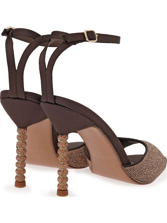 Fabric Sandals with Strass Brown W470063467Y8-BROWN CJ038-16 Satin with Bronze Strass