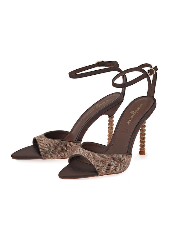 Fabric Sandals with Strass Brown W470063467Y8-BROWN CJ038-16 Satin with Bronze Strass