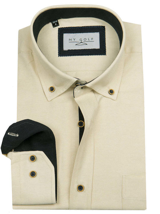 Long Sleeve Shirt in Regular Fit Yellow/Beige