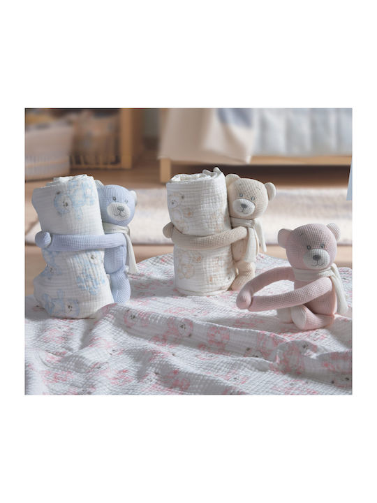 Nef-Nef Homeware Κουβέρτα Αγκαλιάς & Λίκνου Teddy Πικέ Μπεζ με Ζωάκι 75x100εκ.