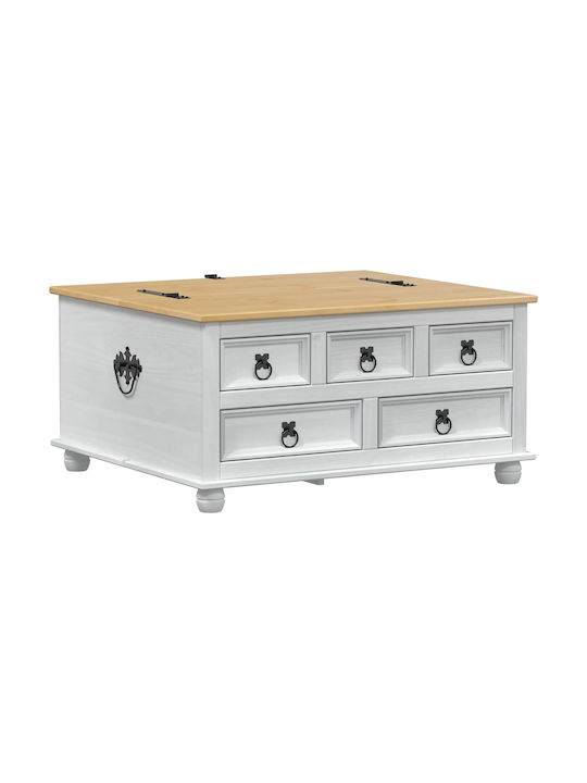 Rectangular Central Coffee Table Made of Solid Wood with Drawers White W90xD78xH45cm
