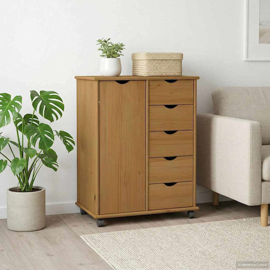 Bedroom Chest of Drawers Made of Solid Wood with 5 Drawers 63.5x39x79cm