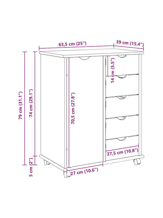 Kommode Schlafzimmer aus Massivholz mit 5 Schubladen 63,5x39x79cm