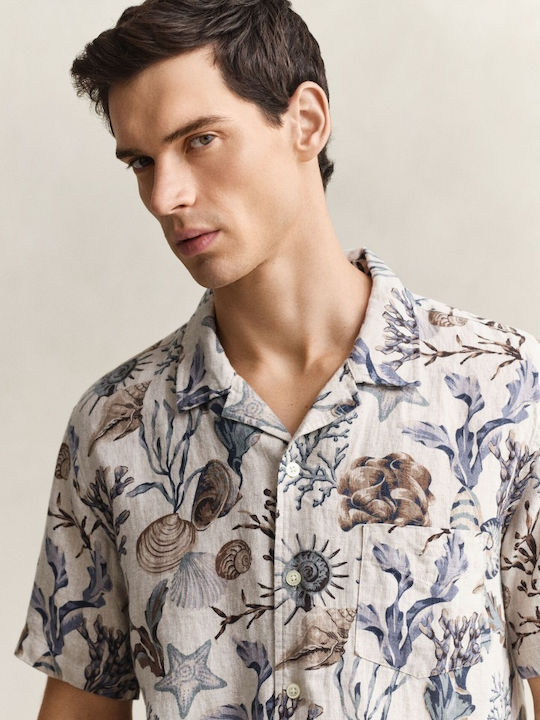 Short Sleeve Linen Shirt Beige